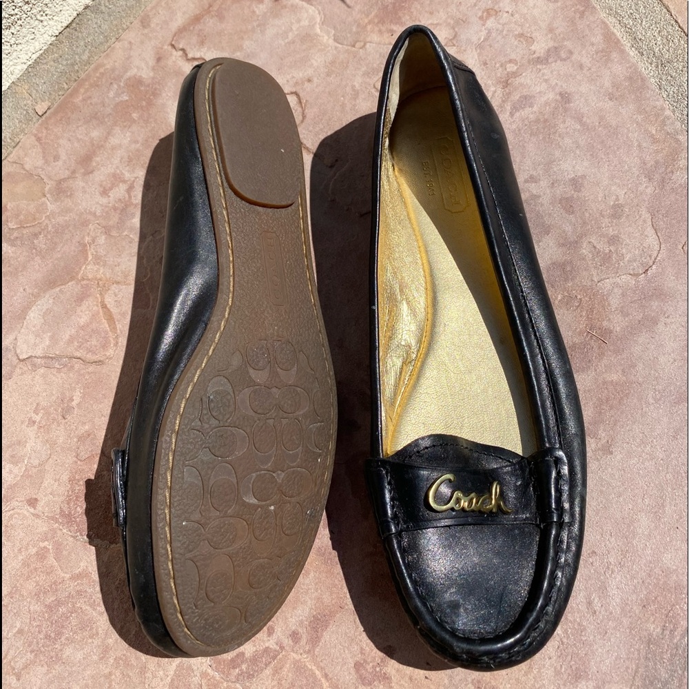Coach Black Olson Gold Logo Slip-On Loafer Flats 7 - Picture 11 of 12
